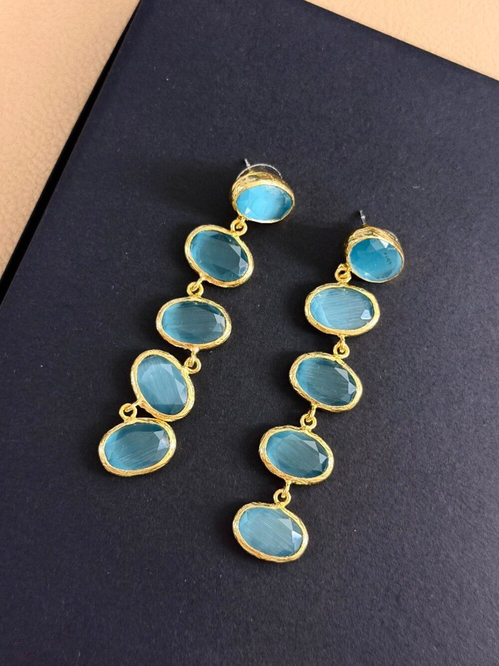 MARLYN SCHIFF - Gold Aquamarine Drop Earrings Elegant Statement Jewelry
